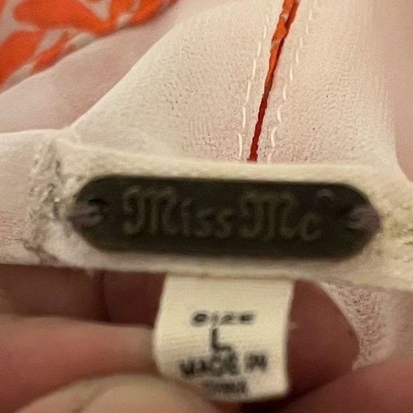 Miss Me Orange/white Embroidered Blue Aztec Hippie Lined Boho Summer Top Sz L - Picture 3 of 8